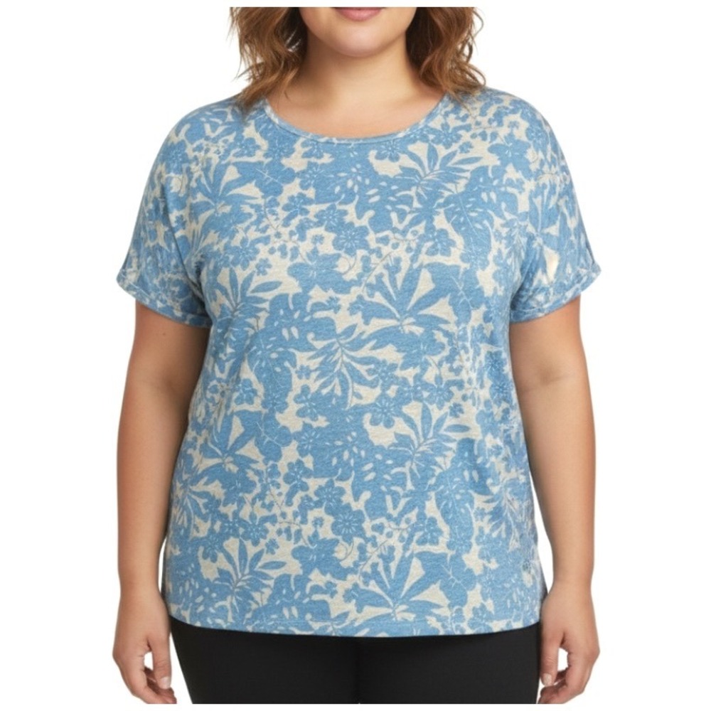 FAT FACE Gorgeous LINEN KNIT TOP BLOUSE Blue/White Floral (22/XL/XXL) US SIZE 18